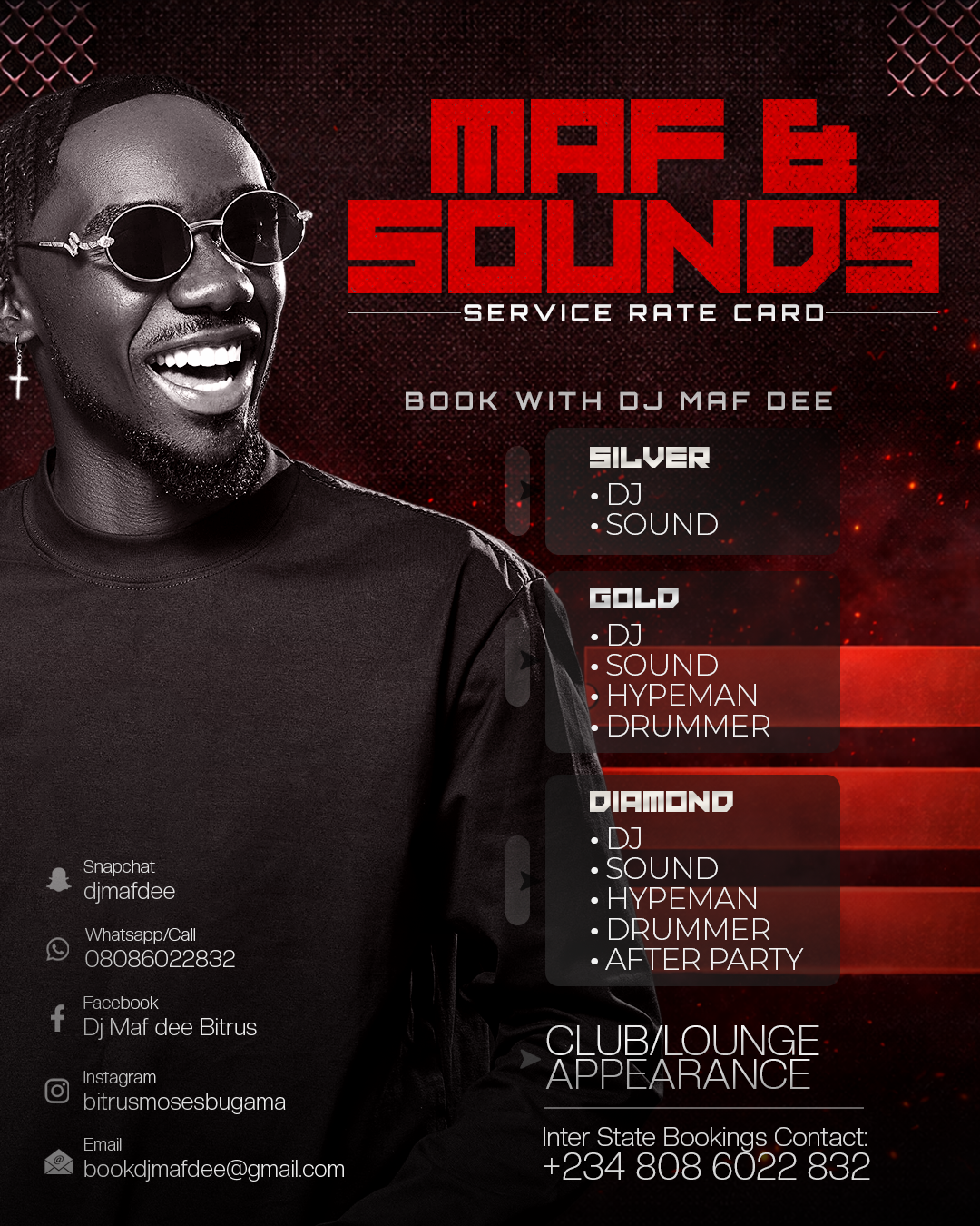 DJ Mafdee Rate Card Project